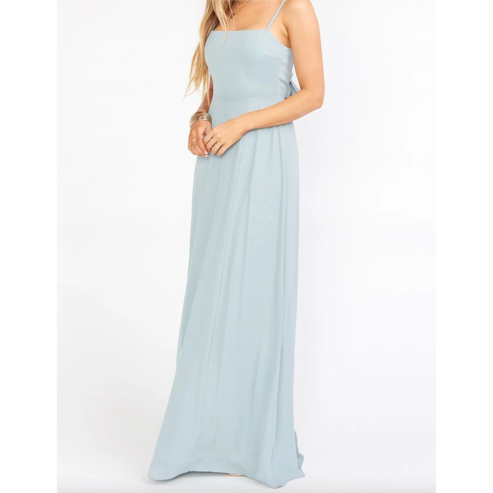 Show Me Your Mumu Lauren Tie Maxi Dress Small Silver Sage Crisp Bridesmaid NWT
